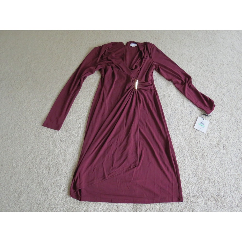 Calvin Klein Burgundy Red Dress Gold Accent Size 8 NWT CD8A132R